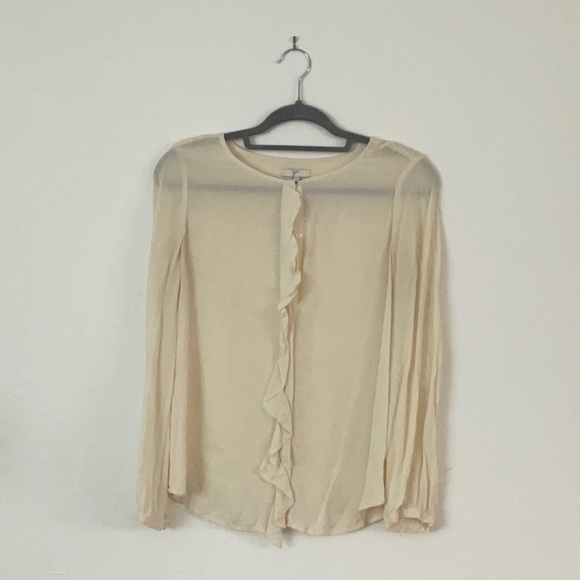 Joie cream long sleeve ruffle button up blouse - Picture 1 of 4